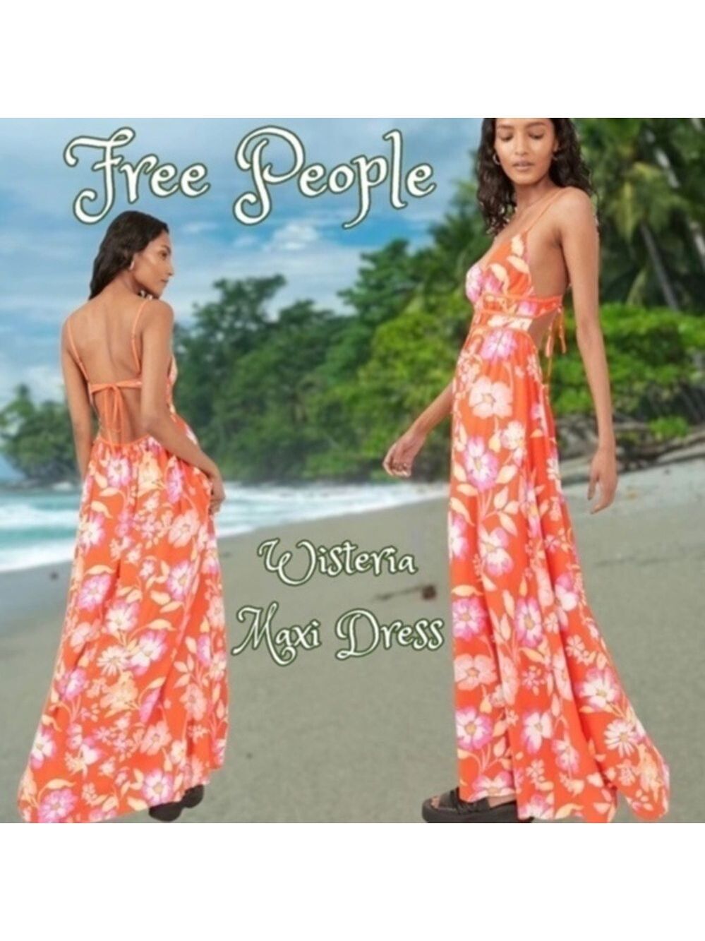 FREE PEOPLE Wisteria Floral Cut-Out Bodice/Open Tie-Back Maxi Dress NWT-LG